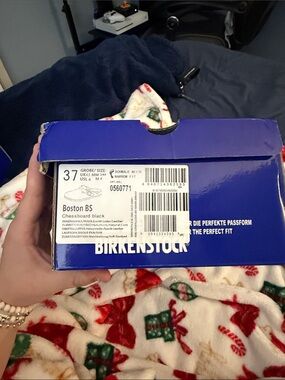 Birkenstock royal blue shoe box with white logo